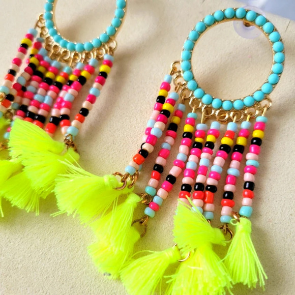 Beaded Tassel Earrings / Fun & Flirty / Multi-colored - Picture 4 of 5